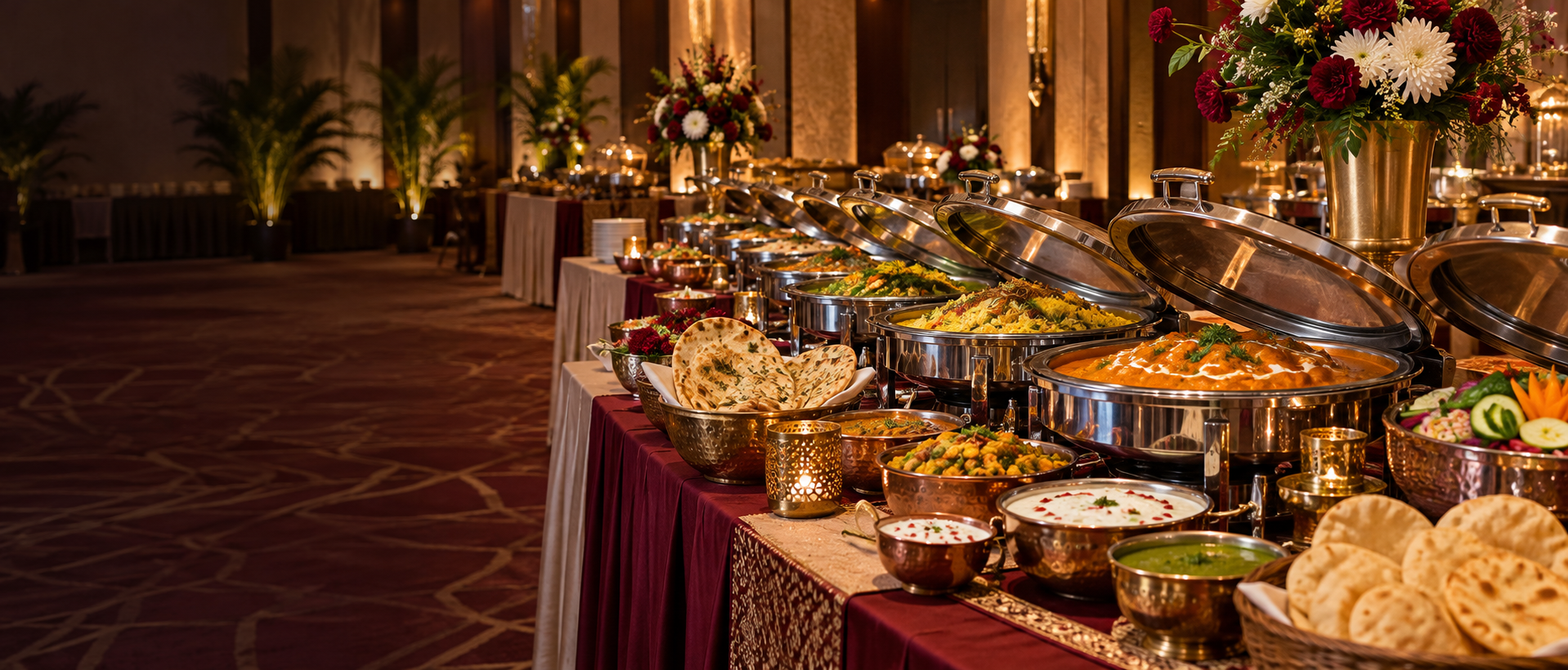 Premium Indian catering buffet prepared for an event